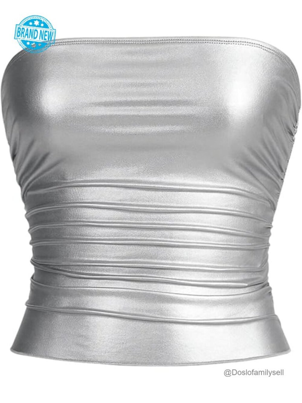 PU Leather Ruched Strapless Tube Top Sleeveless Slim Fit Club Top